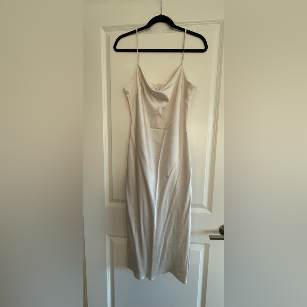 White satin midi dress